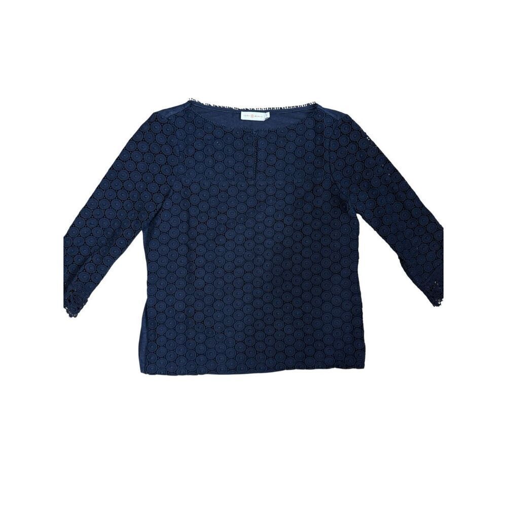 Tory Burch Lace Eyelet 3/4 Sleeve Top S